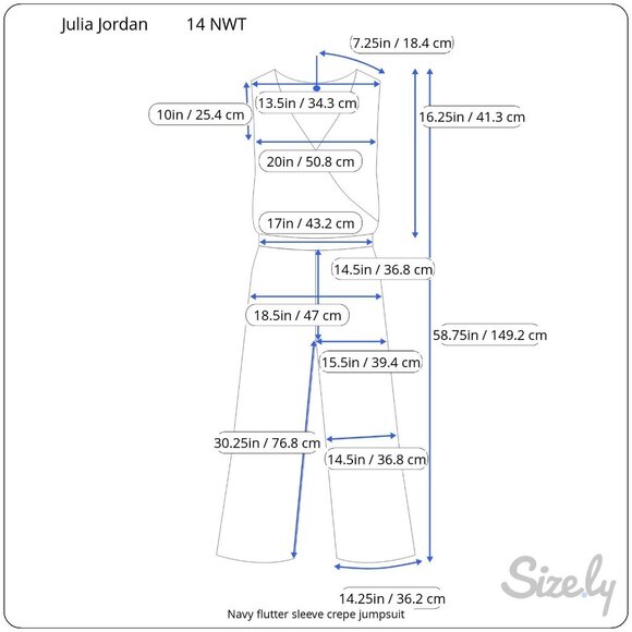 Julia Jordan Navy High Neck Flutter Sleeve Wide Leg Crepe Jumpsuit 14 NWT - Picture 9 of 9